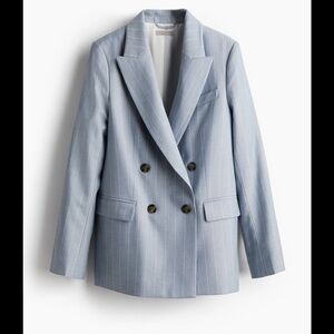 H&M Women’s Double-Breasted Light Blue Pinstripe Blazer